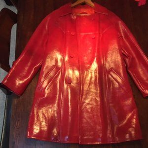 vintage red faux leather coat, fully lined